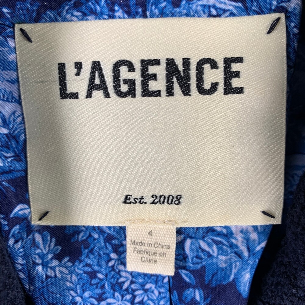 L'AGENCE Navy Tweed Blazer Jacket Women's Size 4 Blue Floral Lining - Picture 4 of 12